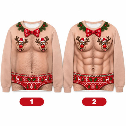 Funny Reindeer Nipple Bowtie Christmas Sweater