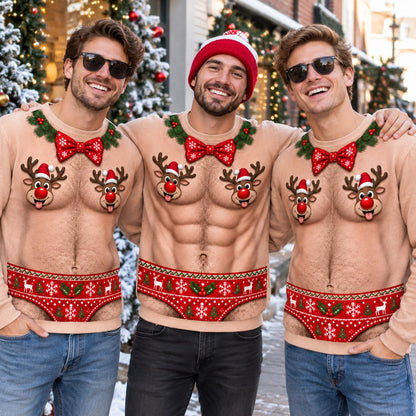 Funny Reindeer Nipple Bowtie Christmas Sweater