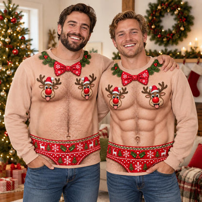 Funny Reindeer Nipple Bowtie Christmas Sweater