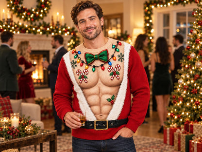 Funny Santa Six-Pack Abs Christmas Sweater