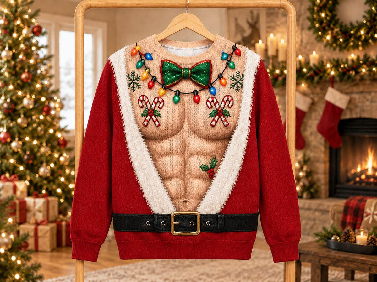 Funny Santa Six-Pack Abs Christmas Sweater