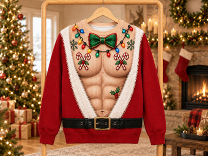 Funny Santa Six-Pack Abs Christmas Sweater