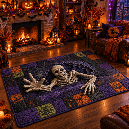 Funny Skeleton Patchwork Quilt Halloween Area Rug