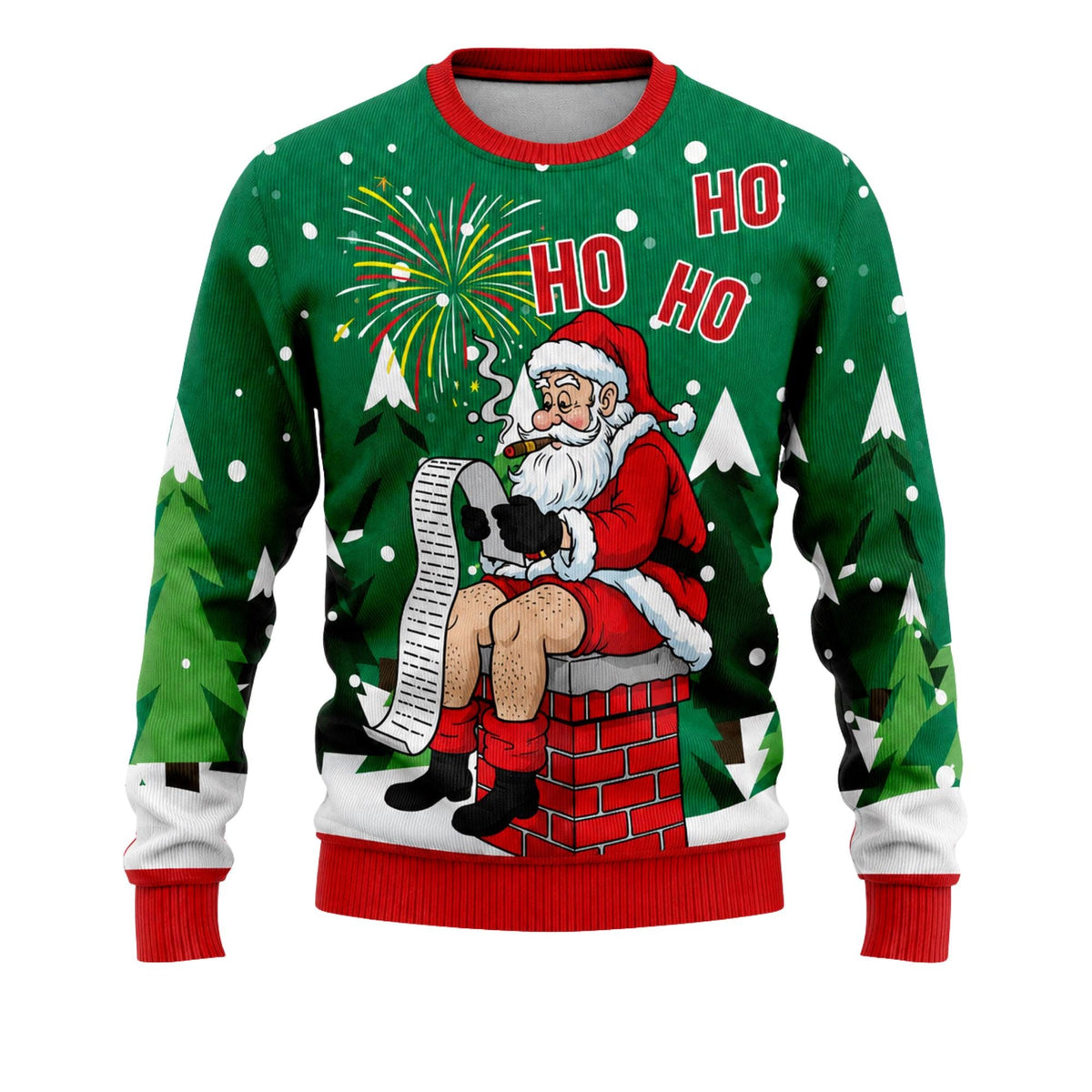 Funny Smoking Santa Chimney Ugly Christmas Sweater