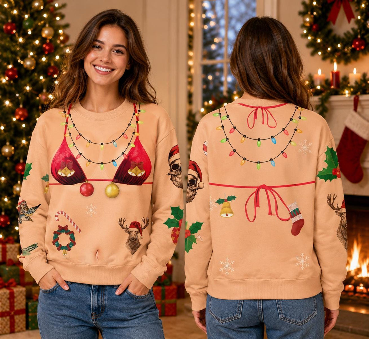 Funny Ugly Christmas Hairy Chest Couple Sweatshirts