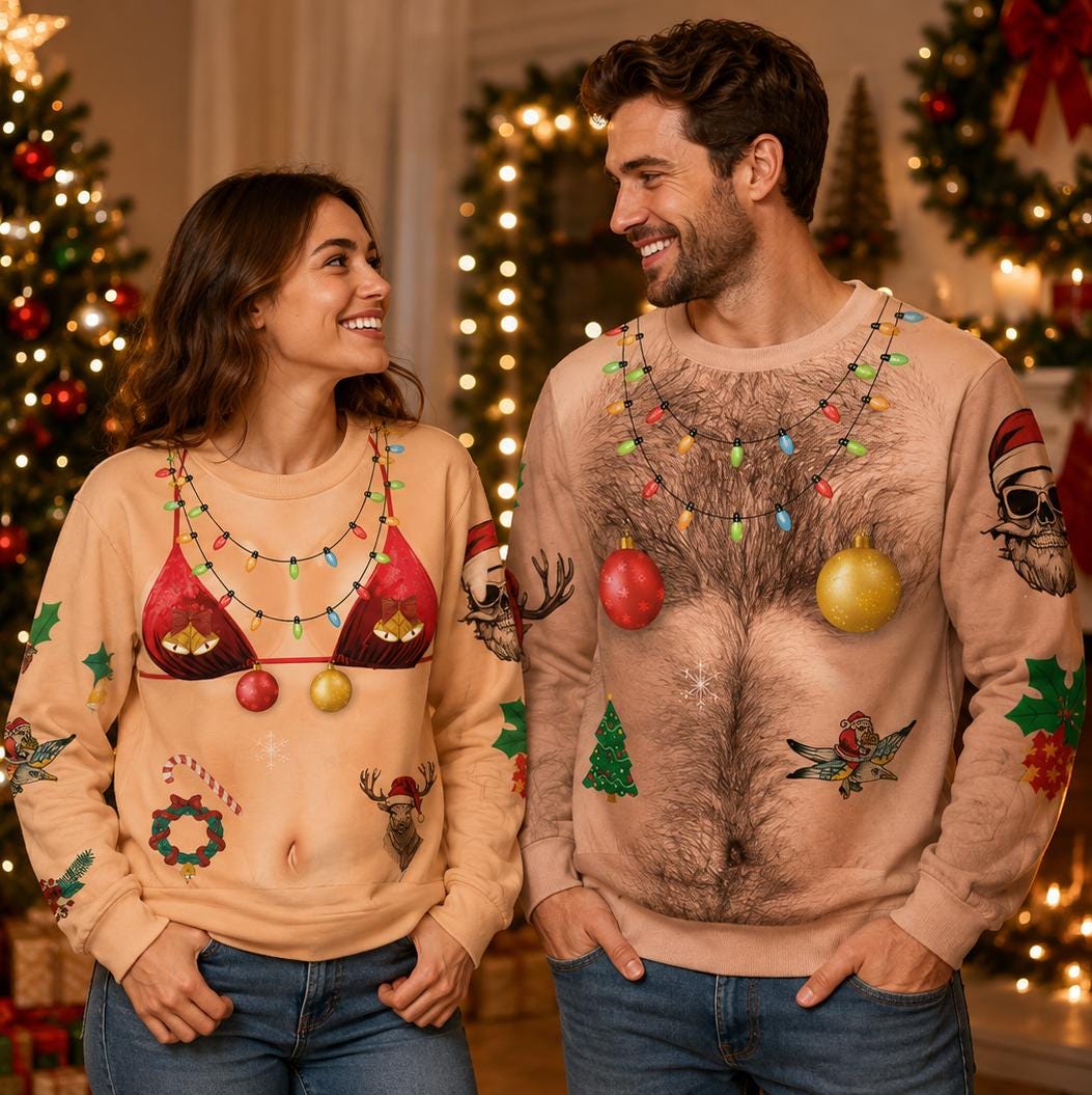 Funny Ugly Christmas Hairy Chest Couple Sweatshirts