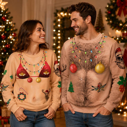Funny Ugly Christmas Hairy Chest Couple Sweatshirts