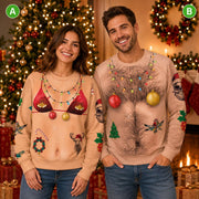 Funny Ugly Christmas Hairy Chest Couple Sweatshirts