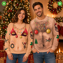 Funny Ugly Christmas Hairy Chest Couple Sweatshirts