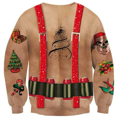 Funny Xmas Skin Tattoo Beer Belt Ugly Sweater