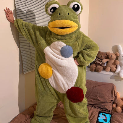 Fuzzy Green and Yellow Party Frog Onesie