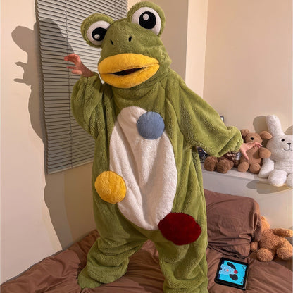 Fuzzy Green and Yellow Party Frog Onesie