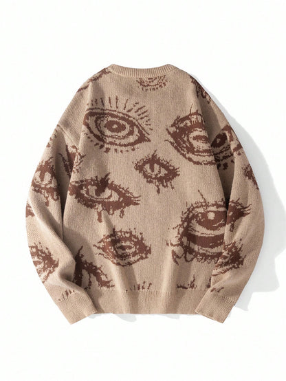 Round Neck Knitted Eye Sweater for Men