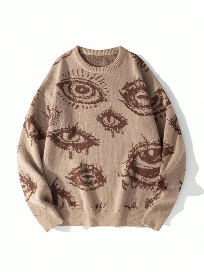Round Neck Knitted Eye Sweater for Men
