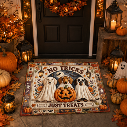 Ghost Dogs No Tricks Just Treats Halloween Gate Doormat