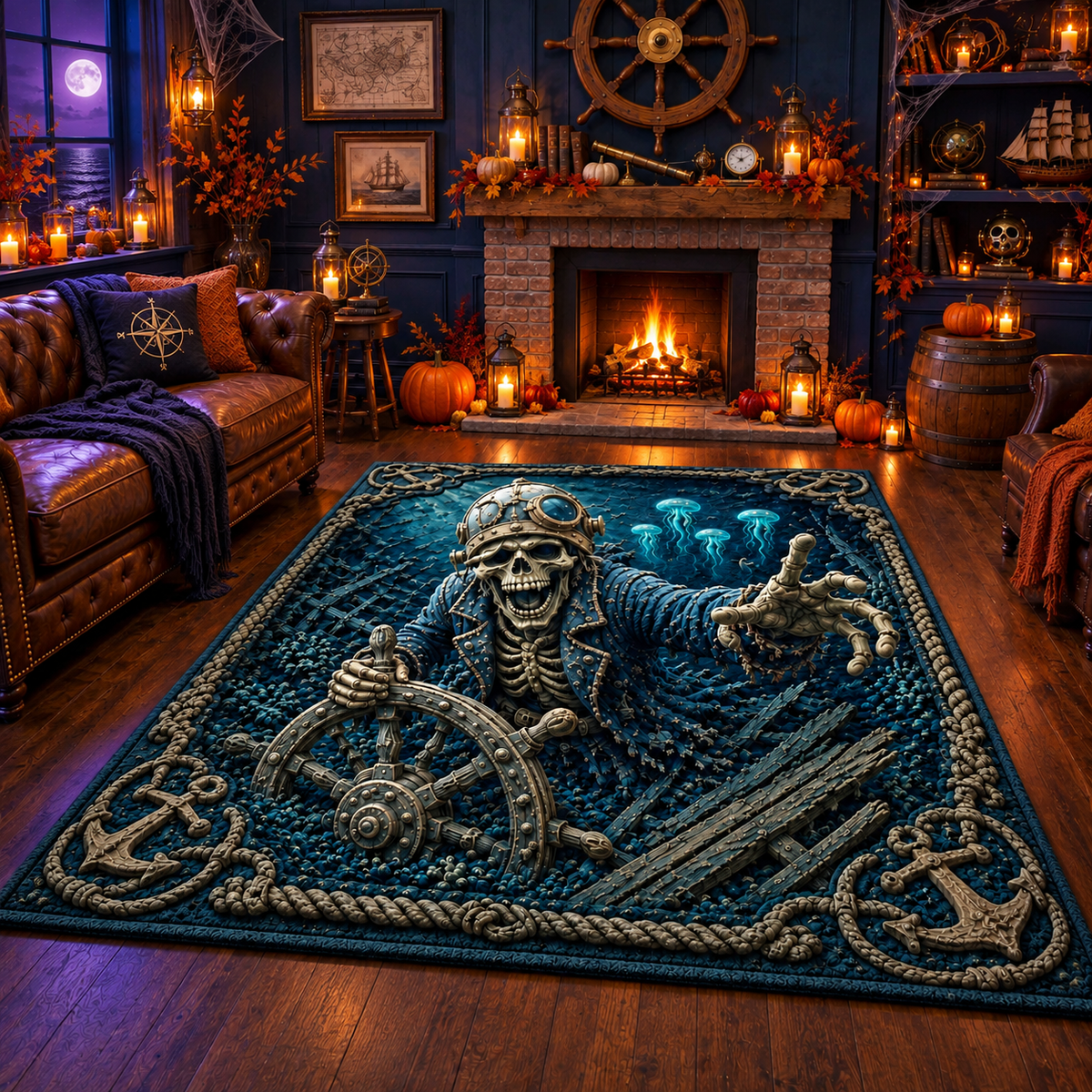 Ghost Pirate Captain Halloween Area Rug