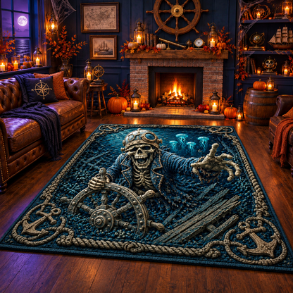 Ghost Pirate Captain Halloween Area Rug