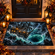 Ghost Pirate Ship Ocean Storm Halloween Doormat Decor