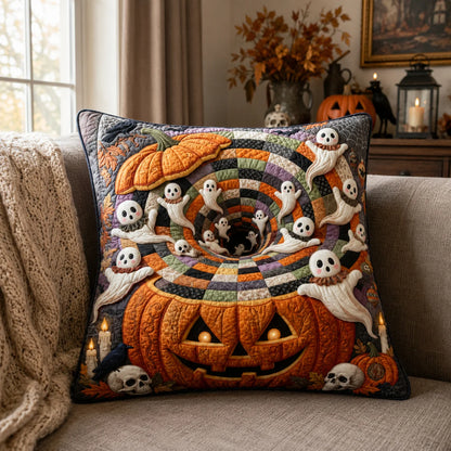 Ghost Pumpkin Halloween Quilted Pillow Case