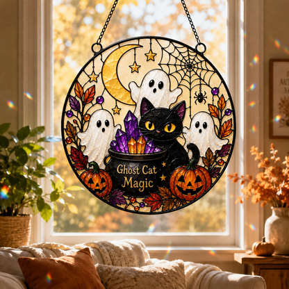 Ghost & Cat Window Suncatcher Halloween Acrylic Decor