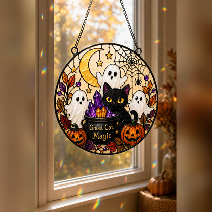 Ghost & Cat Window Suncatcher Halloween Acrylic Decor