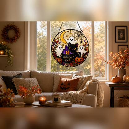 Ghost & Cat Window Suncatcher Halloween Acrylic Decor
