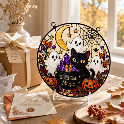 Ghost & Cat Window Suncatcher Halloween Acrylic Decor