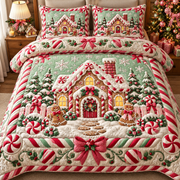 Gingerbread House Christmas Bedding Set Candy Cane Quilt Cover