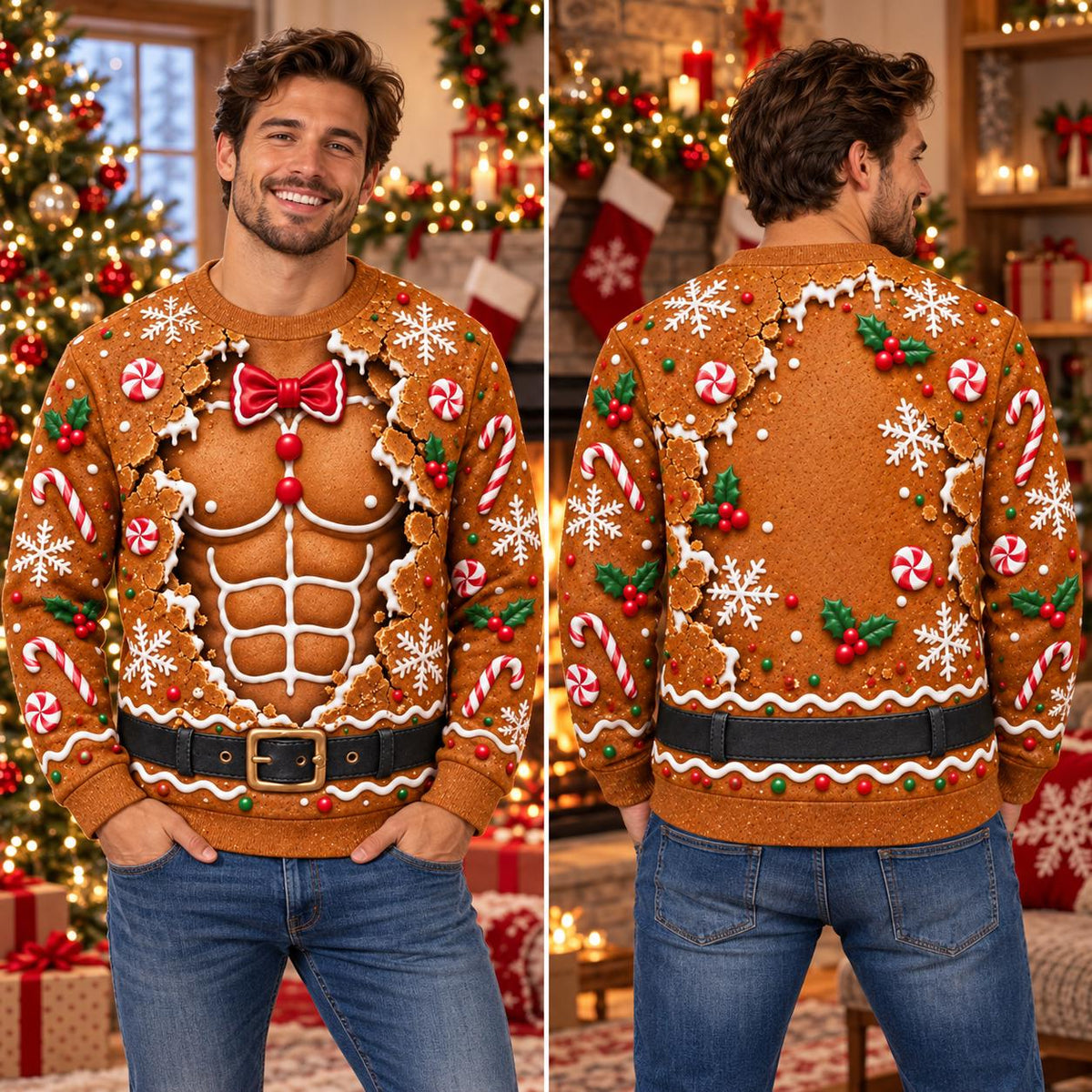 Gingerbread Muscle Chest Christmas Sweatshirt