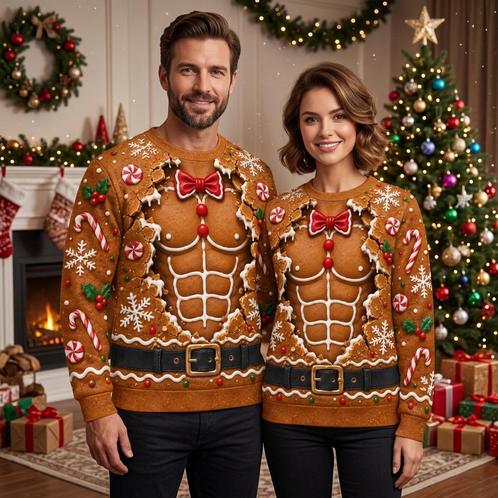Gingerbread Muscle Chest Christmas Sweatshirt