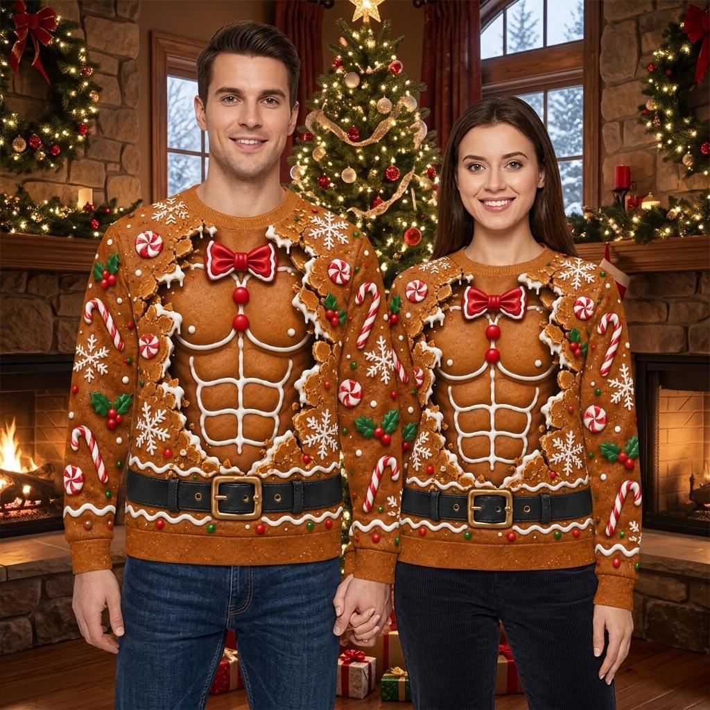 Gingerbread Muscle Chest Christmas Sweatshirt
