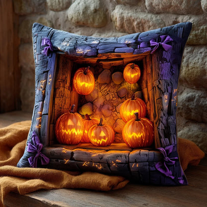 Glowing Pumpkin Halloween Quilted Pillow Case