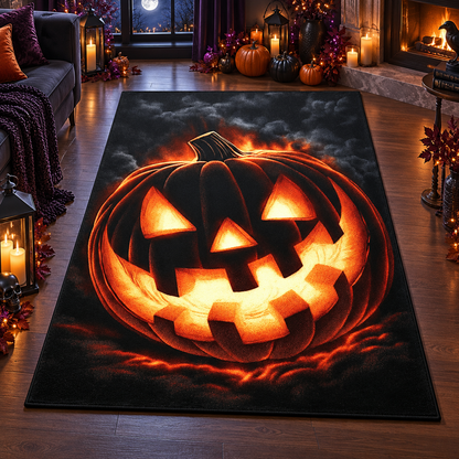 Glowing Pumpkin Jack O Lantern Halloween Area Rug