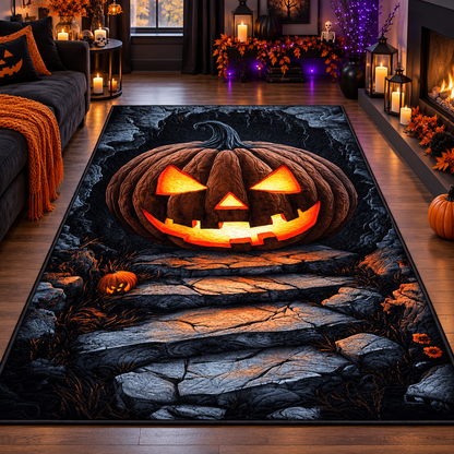 Glowing Pumpkin Stone Steps Halloween Area Rug