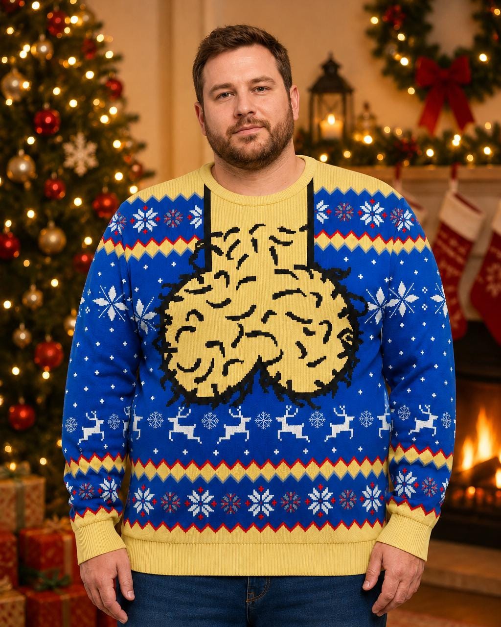 Gold Brain Blue Ugly Christmas Sweater