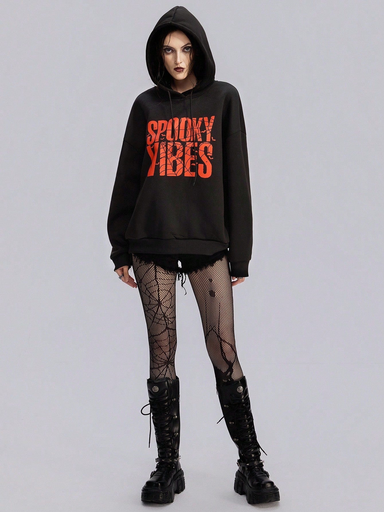 Goth Punk Casual Letter Print Drawstring Hoodie
