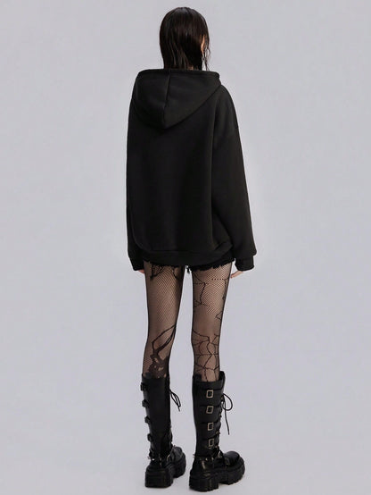 Goth Punk Casual Letter Print Drawstring Hoodie
