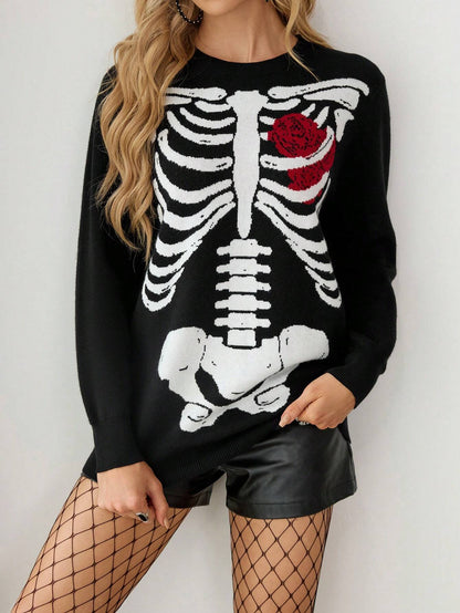 Goth Red & Black Rose Skull Cardigan Costume