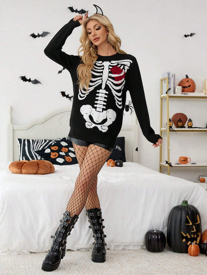 Goth Red & Black Rose Skull Cardigan Costume