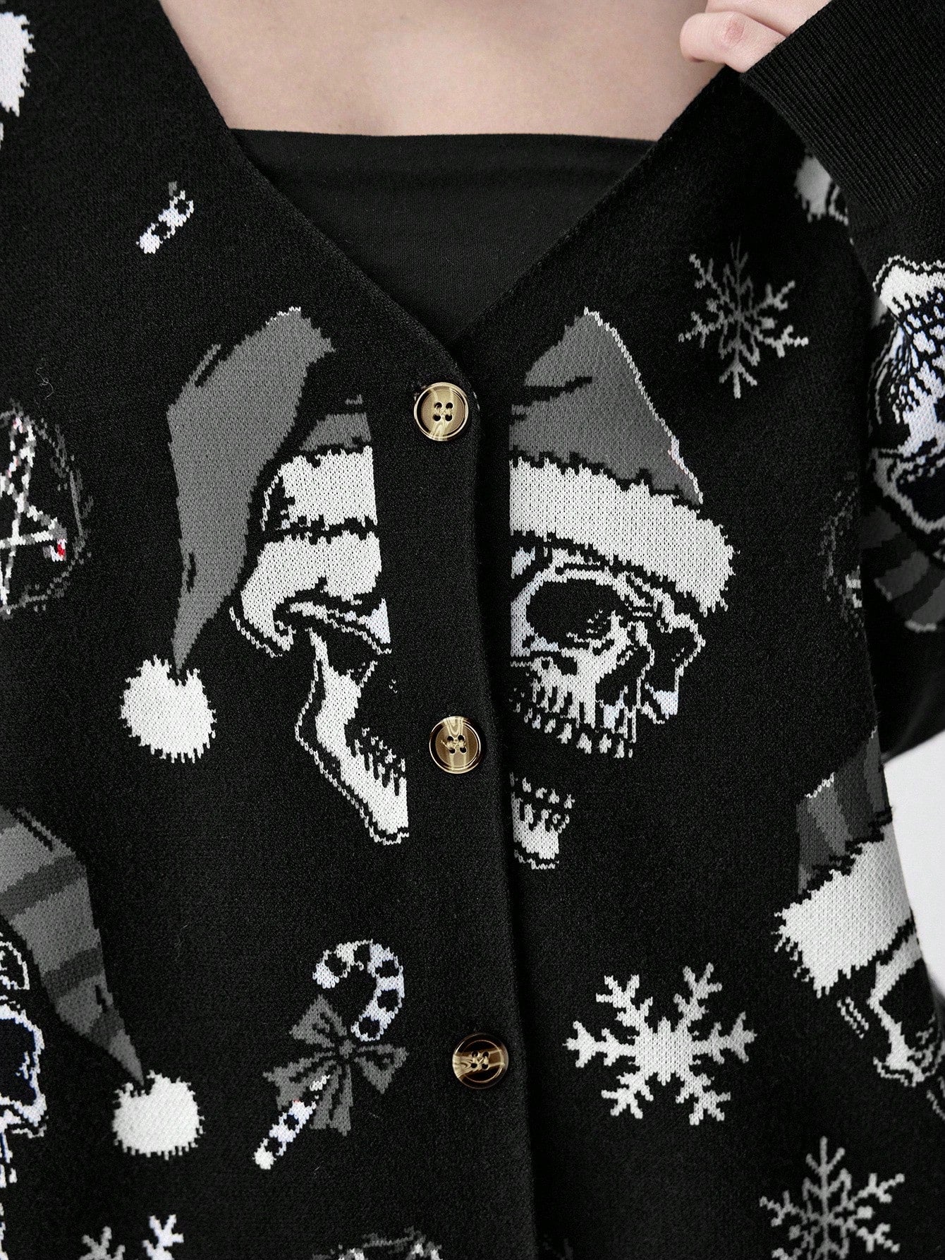 Goth Skull Christmas Wreath Print Cardigan
