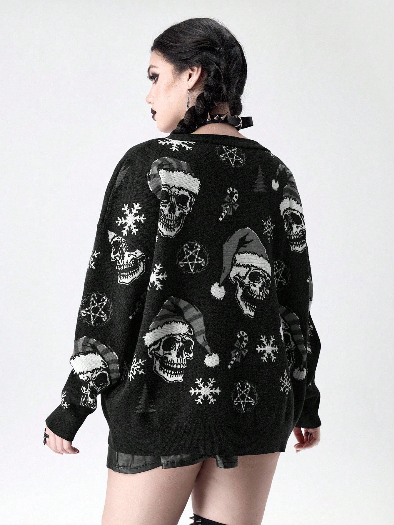 Goth Skull Christmas Wreath Print Cardigan