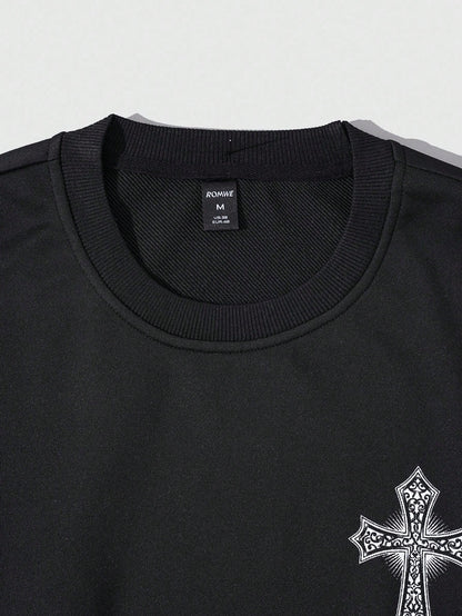 Goth Wing Cross Print Men's Casual Sweatshirt