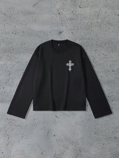 Goth Wing Cross Print Men's Casual Sweatshirt