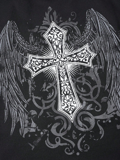 Goth Wing Cross Print Men's Casual Sweatshirt