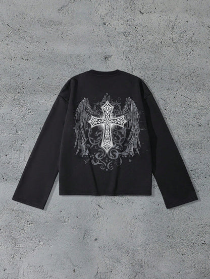 Goth Wing Cross Print Men's Casual Sweatshirt