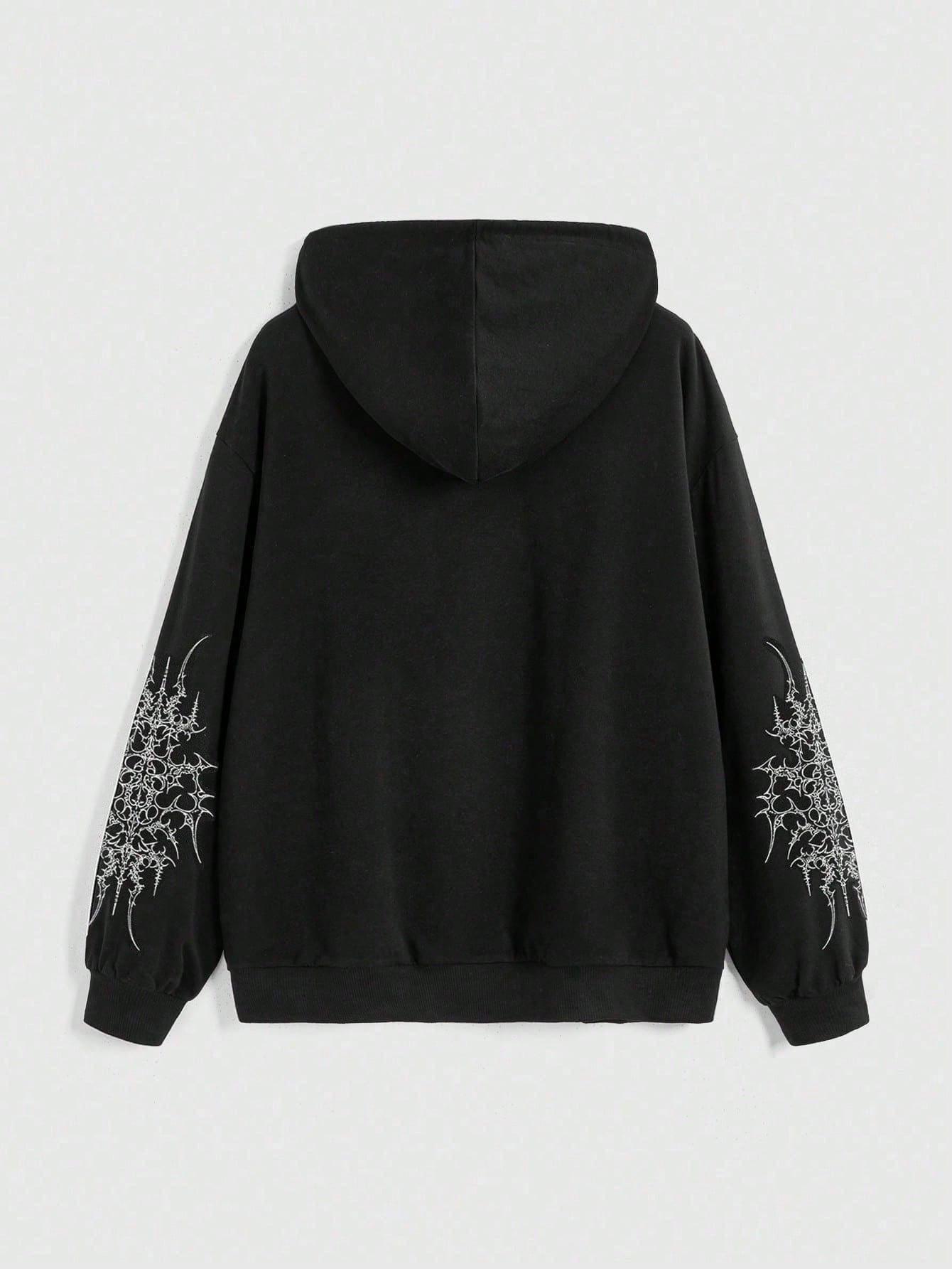 Goth Y2K Vintage Cross Print Zip Up Hoodie
