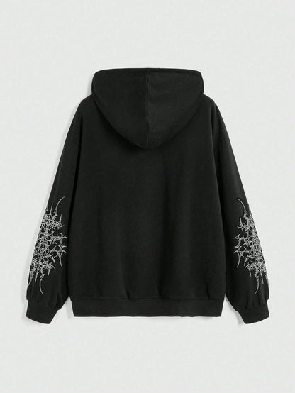 Goth Y2K Vintage Cross Print Zip Up Hoodie
