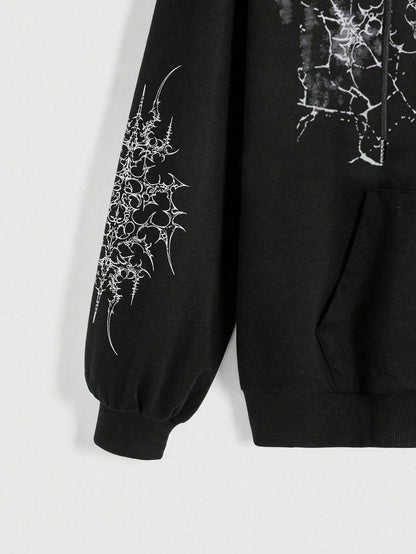 Goth Y2K Vintage Cross Print Zip Up Hoodie