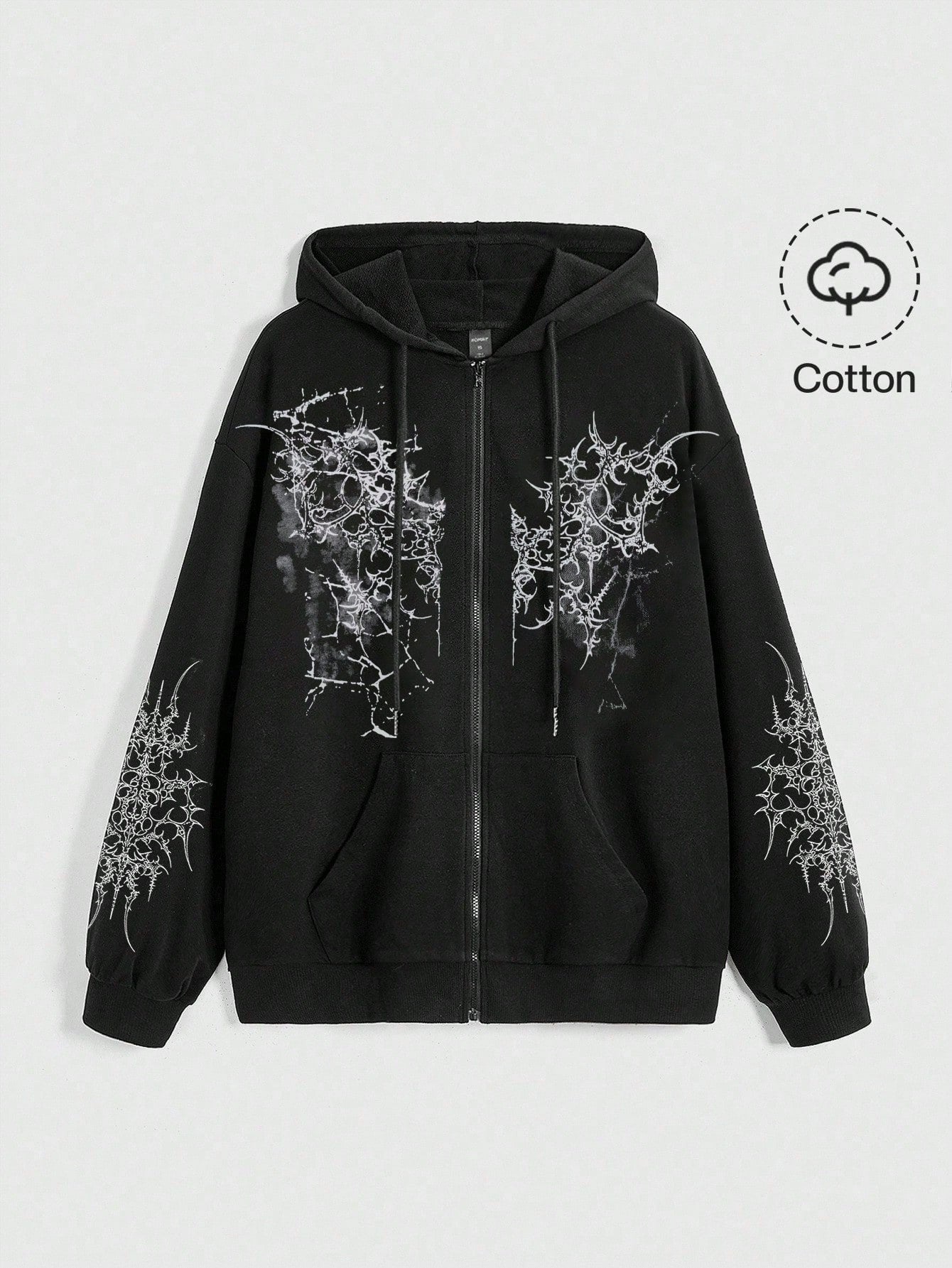 Goth Y2K Vintage Cross Print Zip Up Hoodie