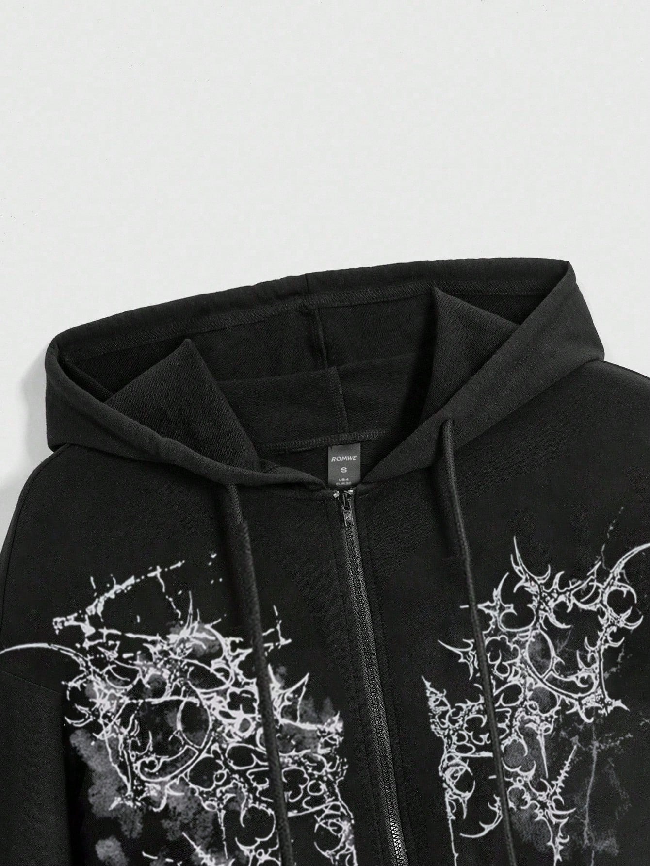 Goth Y2K Vintage Cross Print Zip Up Hoodie